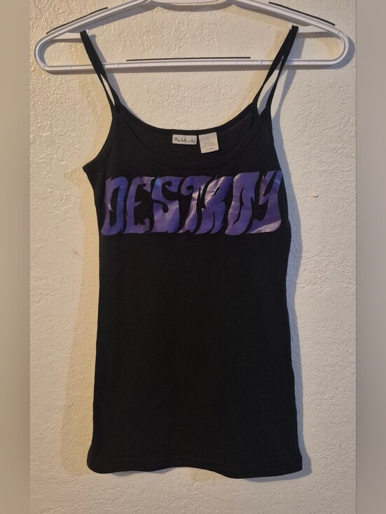 Tops - Rubbish Womens S Destroy Graphic Tank Top Black Purple Y2K Goth Punk Cami